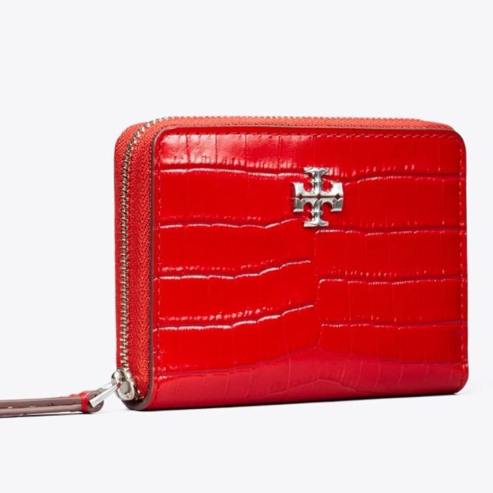 Tory Burch Small Kira Croc-Embossed Leather Zip-around Wallet Red Sky